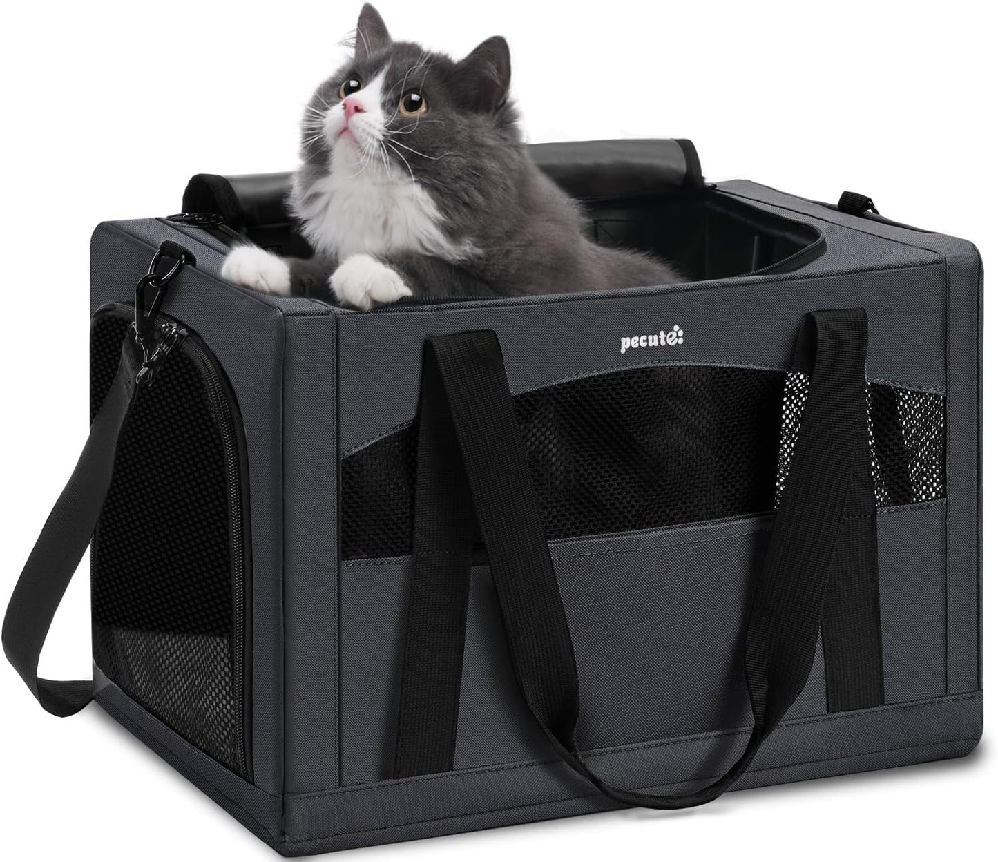 Pecute Cat Carrier Stale, Pet Carrier Breathable and Portable, Cat Carriers Bag with Scientific Hidden Partition, Carriers for Cat Under 11lbs, Dog Carriers Suitable for Travel and Outing, Dark Gray