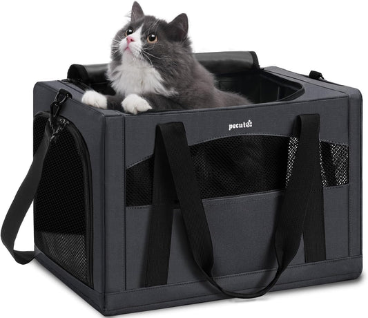 Pecute Cat Carrier Stale, Pet Carrier Breathable and Portable, Cat Carriers Bag with Scientific Hidden Partition, Carriers for Cat Under 11lbs, Dog Carriers Suitable for Travel and Outing, Dark Gray