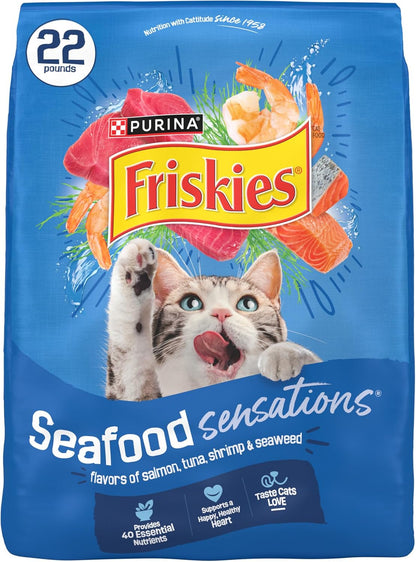 Purina Friskies Dry Cat Food Seafood Sensations With Salmon, Tuna, and Shrimp Flavors - 22 lb. Bag