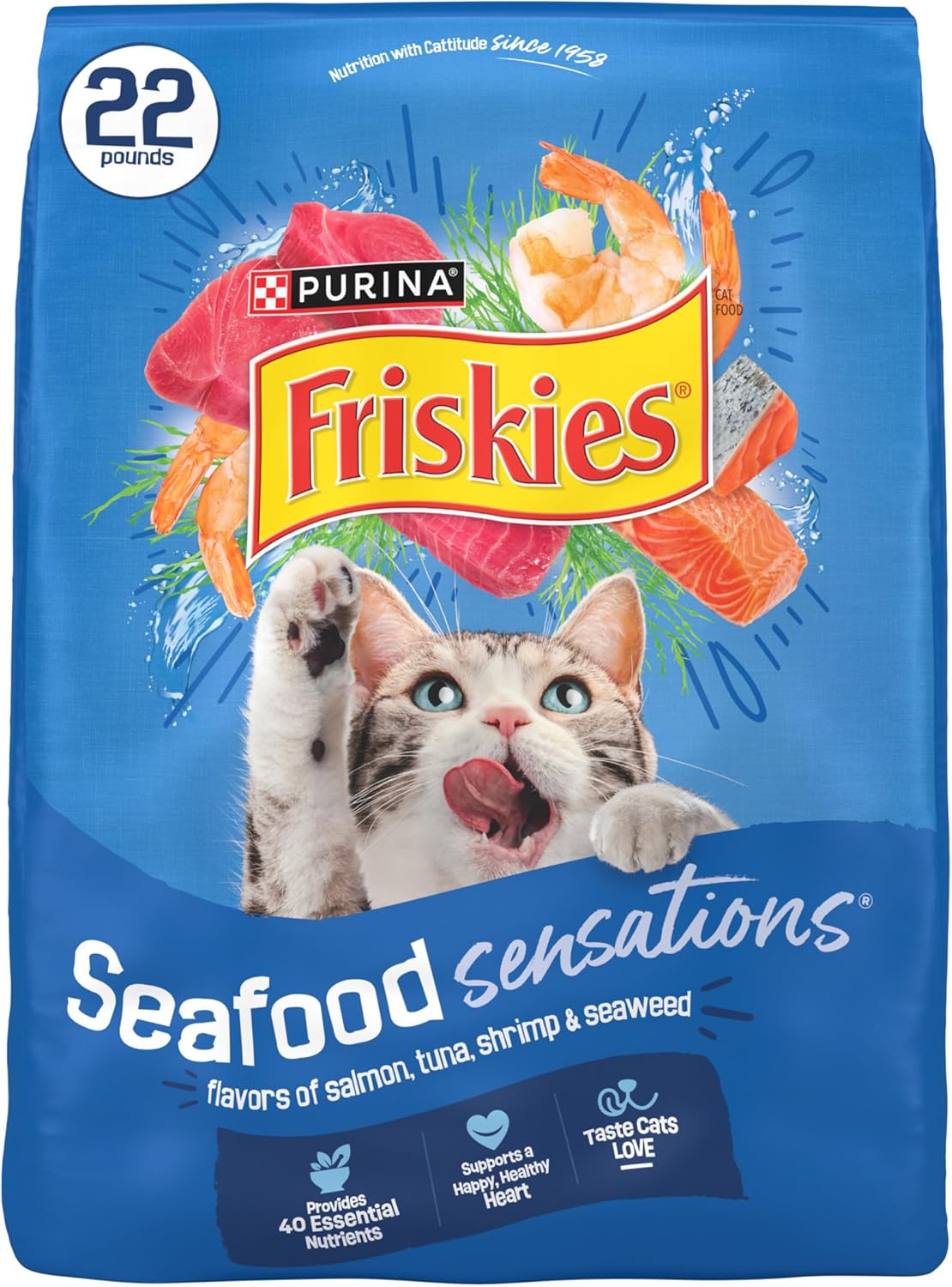 Purina Friskies Dry Cat Food Seafood Sensations With Salmon, Tuna, and Shrimp Flavors - 22 lb. Bag