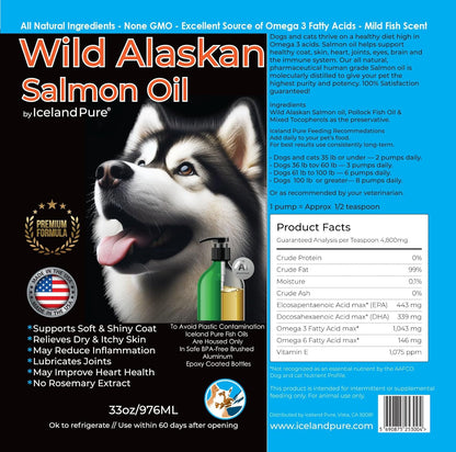 Iceland Pure Wild Alaskan Salmon Oil for Dogs & Cats, Omega-3 Fish Oil, Liquid Supplement for Pets, Supports Immune System & Heart Health, 33oz