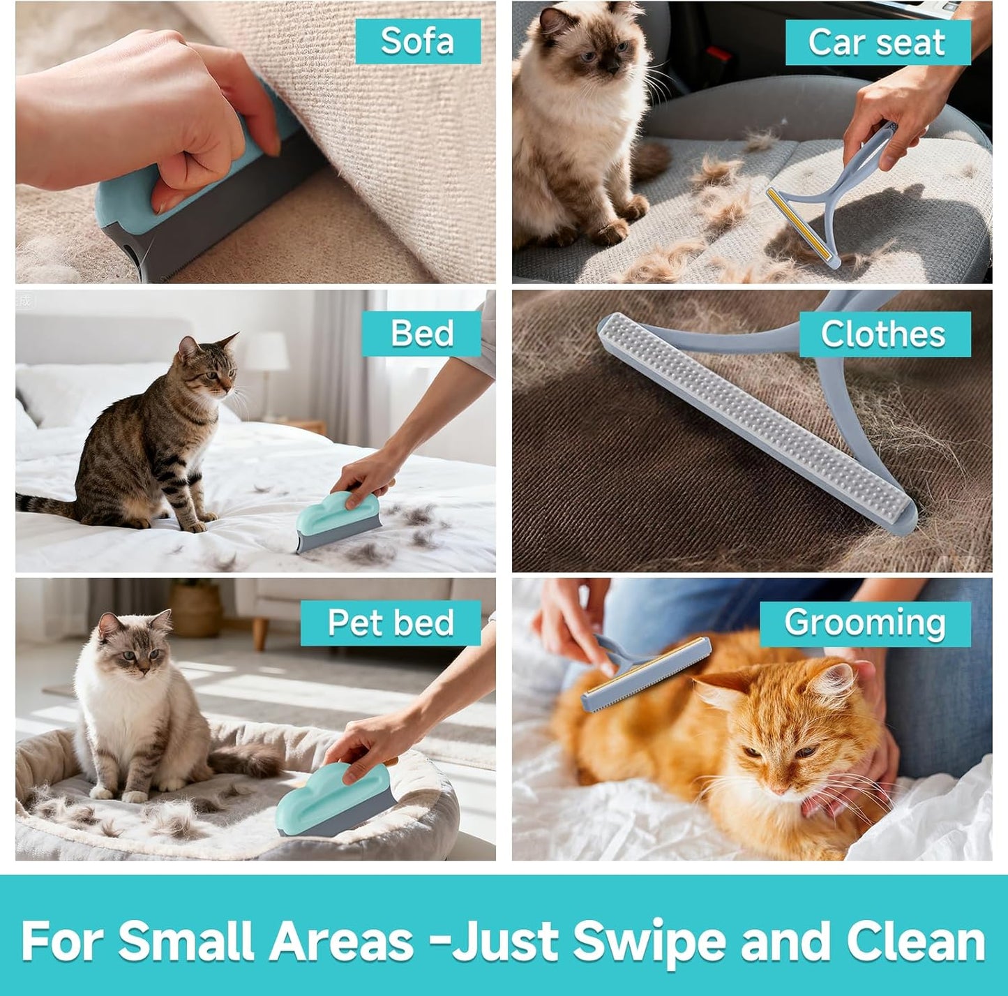 Carpet Rake for Pet Hair Removal Tool, Reusable Pet Hair Remover Broom, Dog&Cat Hair Remover Scraper Rake with 54” Adjustable Long Handle, 3 Pcs Carpet Brush Rake for Rugs, Mats, Couch, Furniture