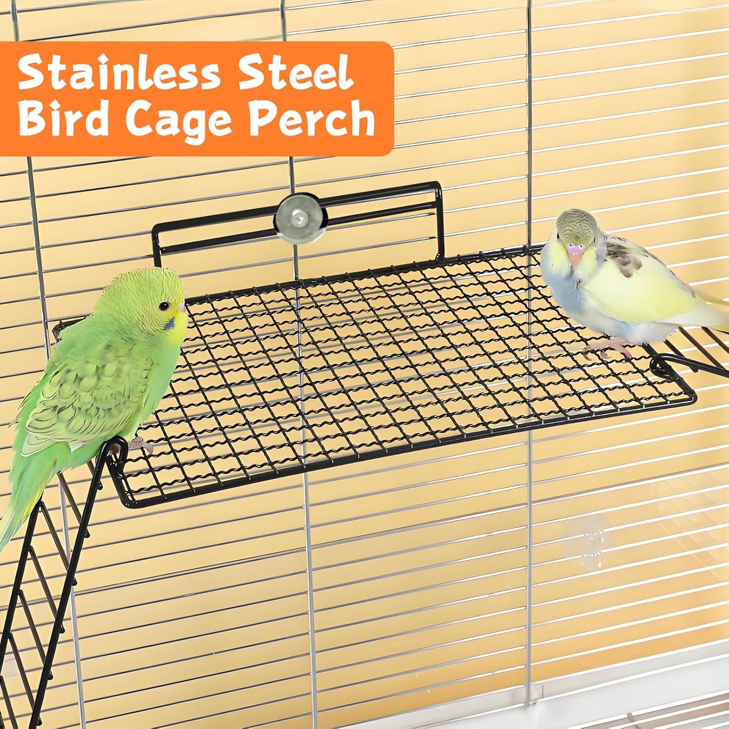 BNOSDM Extra Large Stainless Steel Grid Platform for Parakeet 4 PCS Bird Perches Platform Parrot Stand with Climbing Ladder Bird Cage Accessories for Small to Large Bird (Screw Style-XL)