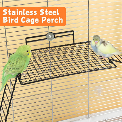 BNOSDM Extra Large Stainless Steel Grid Platform for Parakeet 4 PCS Bird Perches Platform Parrot Stand with Climbing Ladder Bird Cage Accessories for Small to Large Bird (Screw Style-XL)