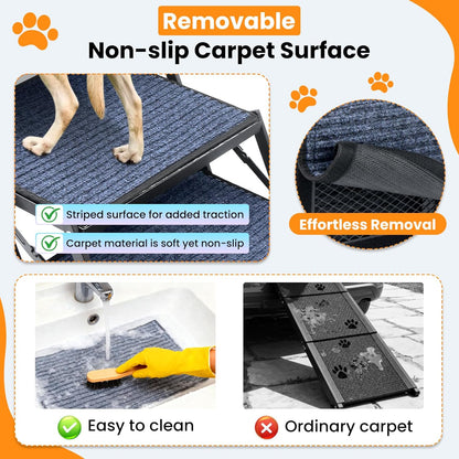 Dog Stairs for Car, 60''x 20'' Extra Wide Stairs for Large Dogs to 250 LBS, Portable Steps with Removable Non-Slip Surface, 4 Steps Foldable Dog Ramp for Car, SUV, High Bed/Couch