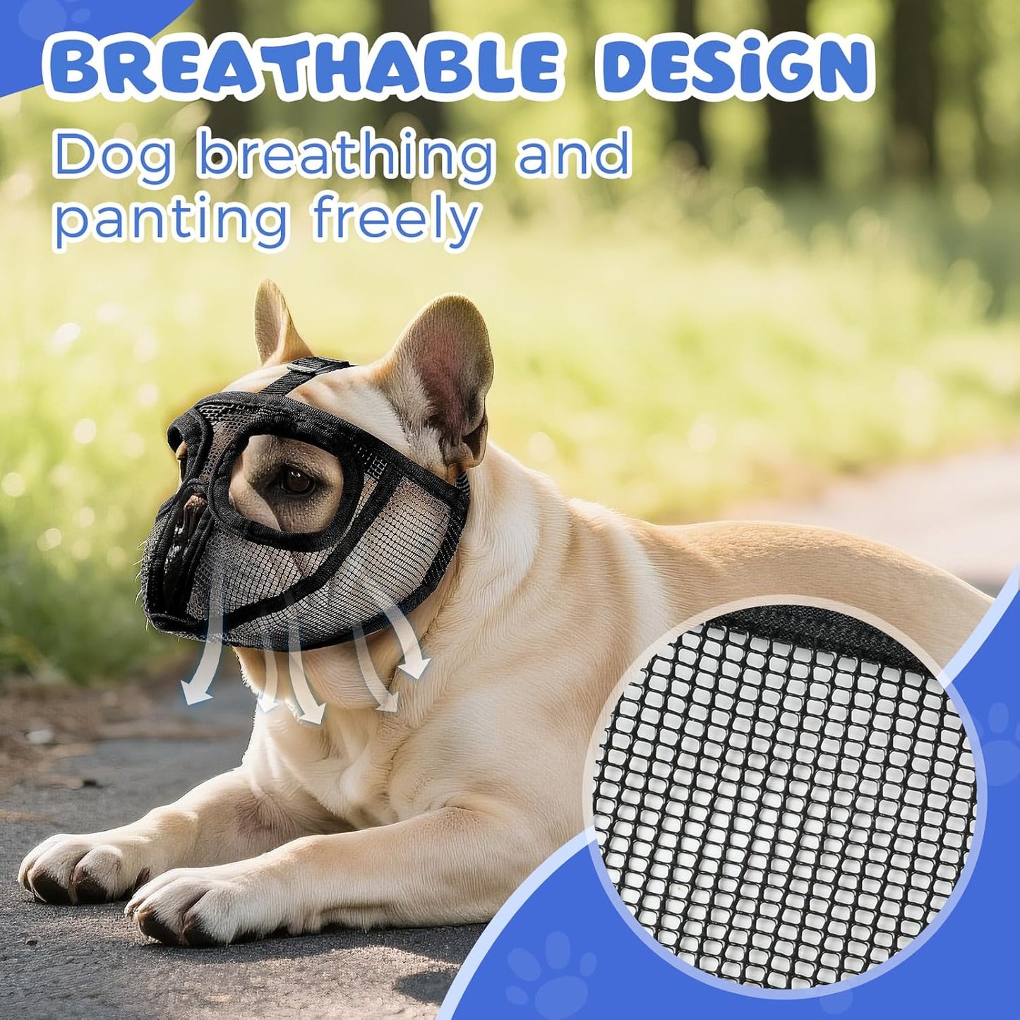 French Bulldog Muzzle with Breathable Mesh, Soft Short Snout Dog Muzzle for Small Medium Large Dogs Grooming Training(M,Black)