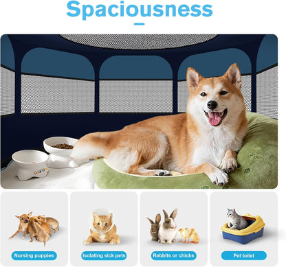 Dog Playpen, Pet Playpen, Portable Cat Playpen, Foldable Puppy Playpen Exercise Kennel Tent with Carry Case Collapsible Bowl,Water-Resistant Shade Cover for Indoor Outdoor Travel （Bule,Medium