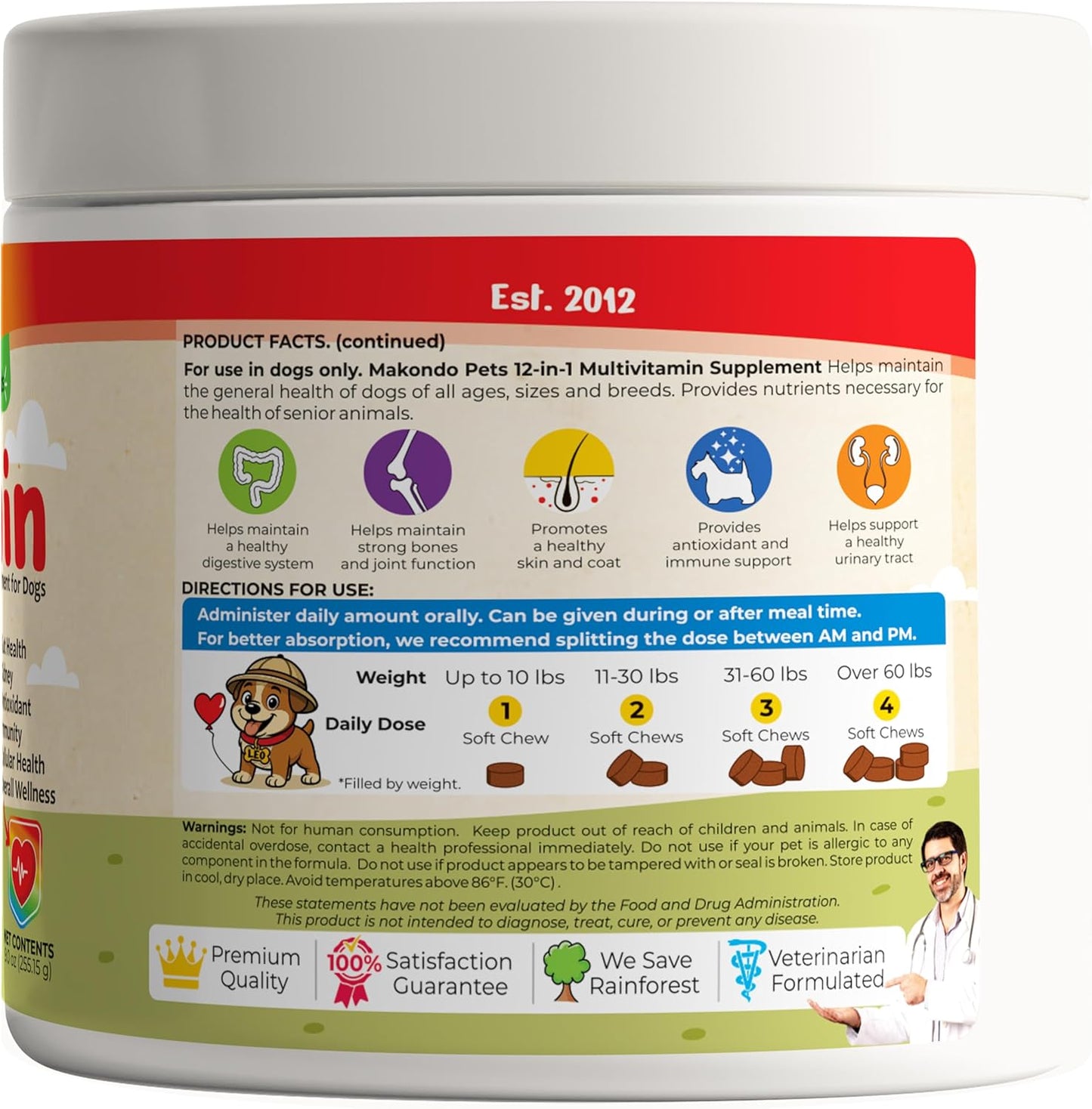 Dog Multivitamin 12 in 1 Supplement 120 Soft Chews - Joint Support + Gut Digestive Enzymes & Probiotics + Cranberry Urinary Health & Vitamins for Energy, Skin, Coat, Liver & Immune Aid Dog Vitamins