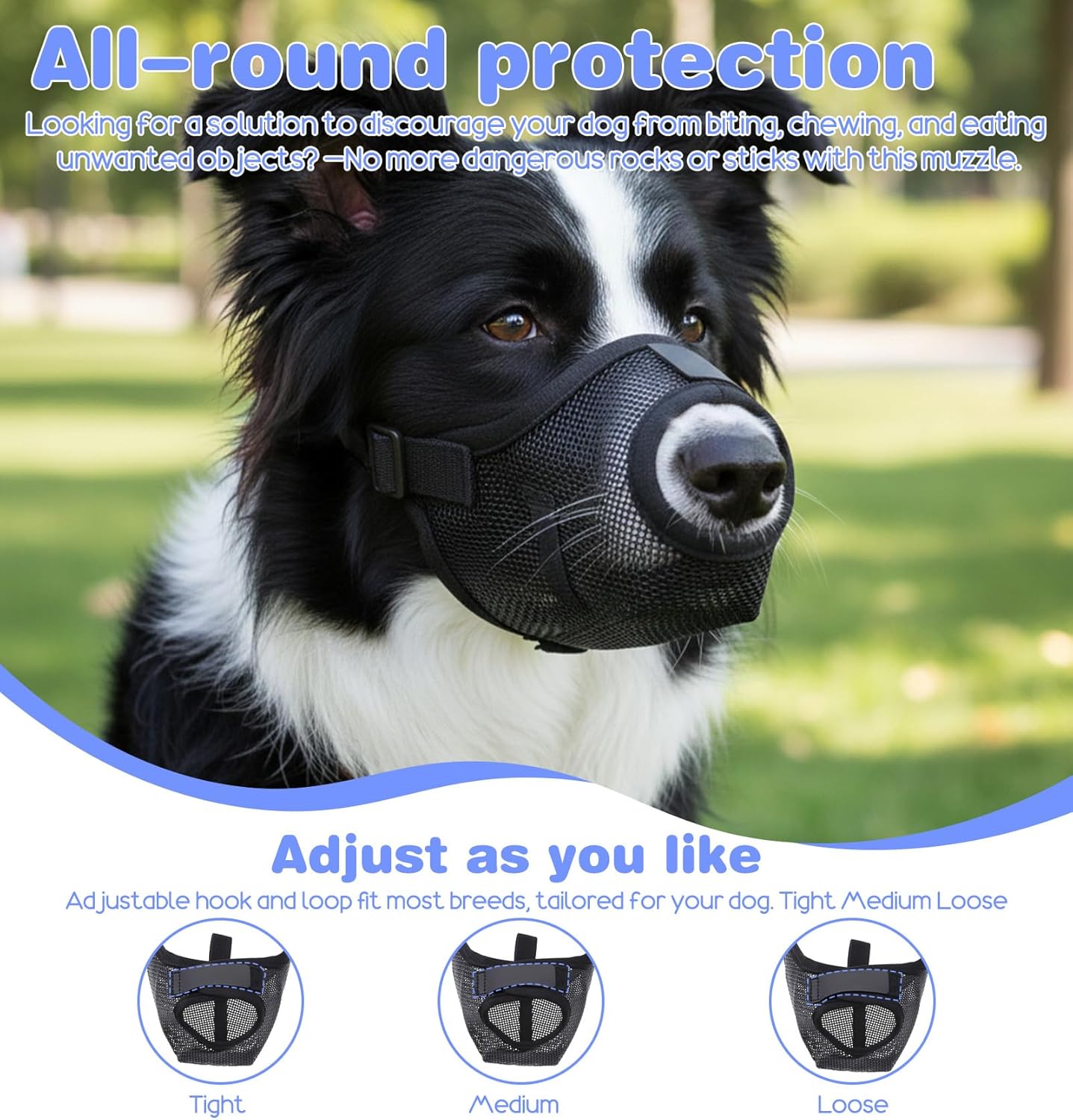 Muzzle for Dogs, Large Dog Muzzle, Adjustable Soft Dog Muzzles, Prevents Biting Scavenging for Large Dogs German Shepherd (Black,M)