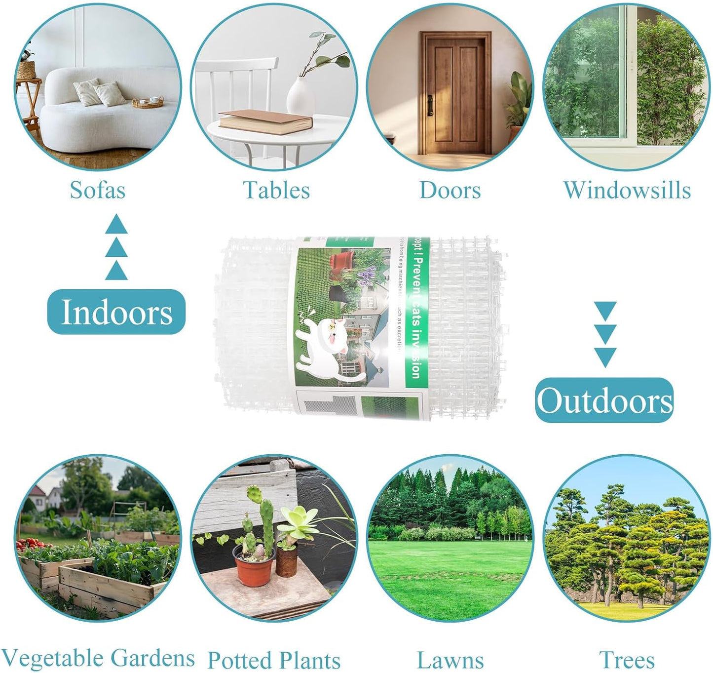 13FT Scat Mat for Cat, Cat Deterrent Mat with Spikes for Indoor & Outdoor Use Humane Cats Repellent Fence to Keep Animal and Dog Away from Furniture Plants Yard Garden