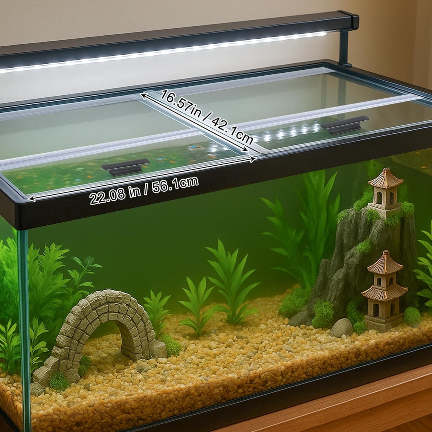 2PCS Set Clear Tempered Glass Canopy,75/90/110 Gallon Aquarium Fish Tank Hoods for Aqueon (22.08x16.57x 0.16in Each Piece)