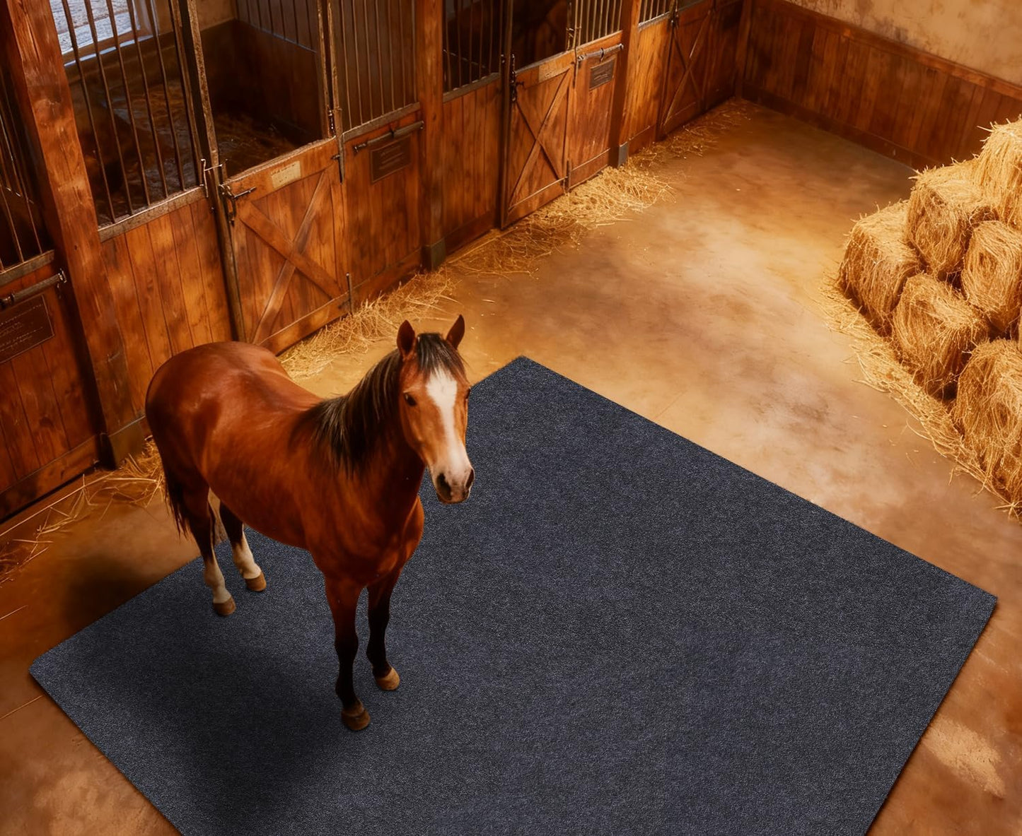 Under Horse/Stable Mats，Horse shed Floor mat——Backing Prevents Liquid Penetration,Duty Stall Mats for Floor Surface,Soft Material, Non-Slip Backing，Washable,Keeps Stable Floors Clean(6 x 8 FT)