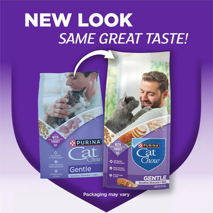 Purina Cat Chow Gentle Sensitive Stomach and Skin Dry Cat Food with Turkey - (Pack of 4) 3.15 lb. Bags