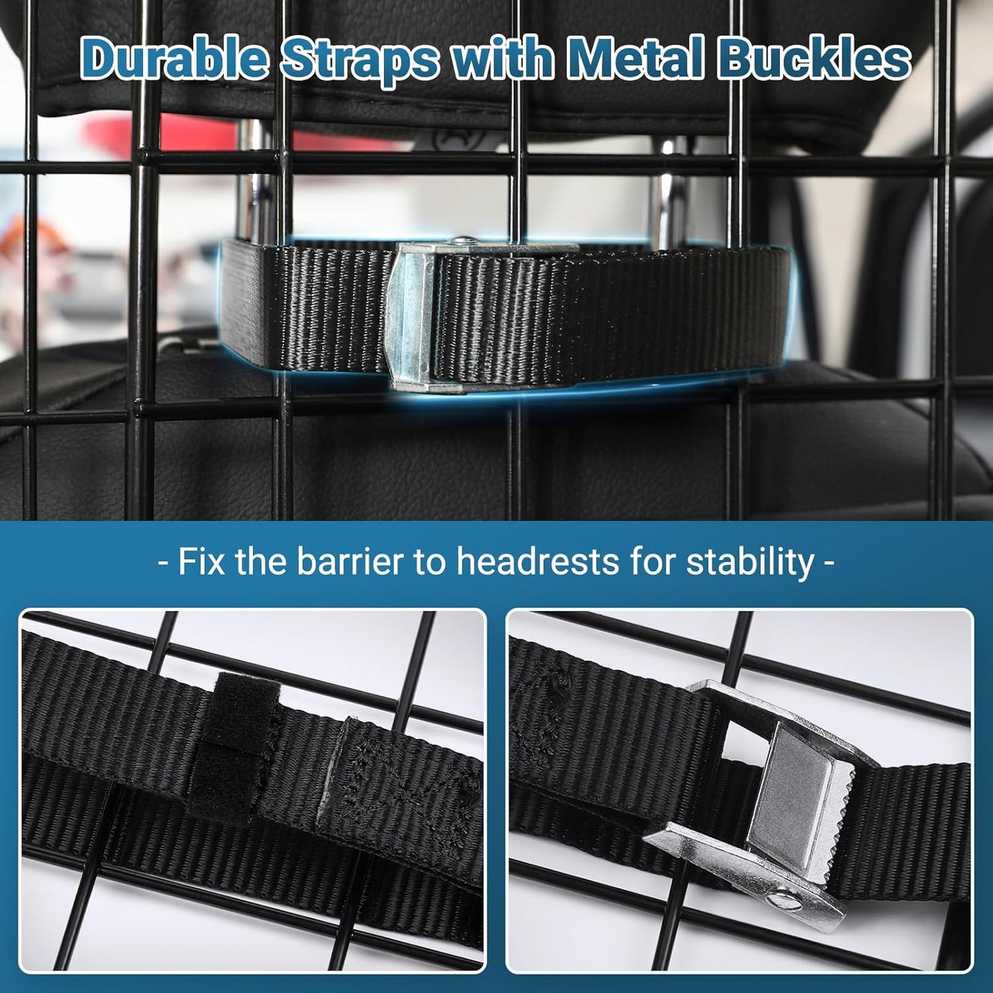 rabbitgoo Dog Car Barrier for SUVs, Adjustable Large Pet Gate, Universal-Fit Divider Cargo Net, Heavy-Duty Wire Mesh Dog Barrier SUV, Van Vehicles Subaru Car Accessories Safety Travel, Triple Folding