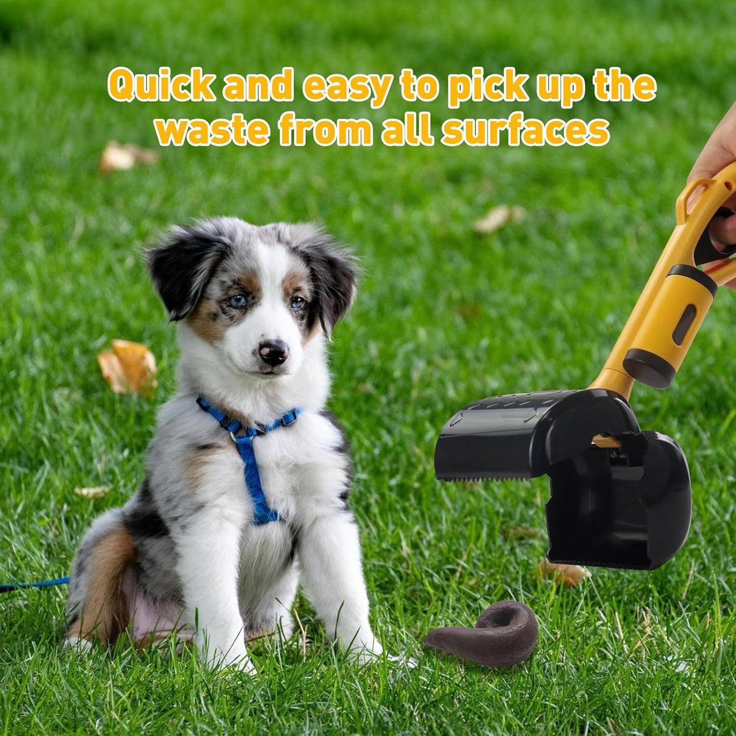 Andiker Dog Poop Scooper with Bag Attachment with 20Pcs Bag Refills, Pet Pooper Scooper with 13" Length Handle Hide&High Elastic Spring Dog Pooper Scooper for Yard Medium Dog, Puppy (Yellow Black)