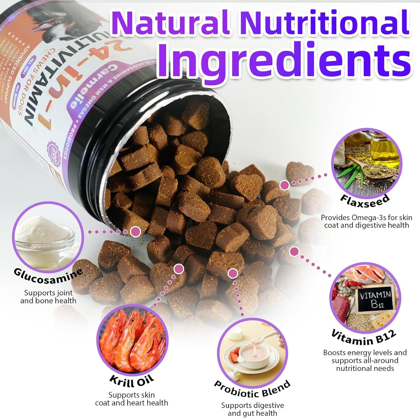 Dog Vitamins, 24 in 1 Dog Vitamins and Supplements 200 Chews with Glucosamine Probiotics Omega-3 Dog Multivitamins Chewable for Hip & Joint, Skin & Coat, Immune Health, Digestive (Chicken)