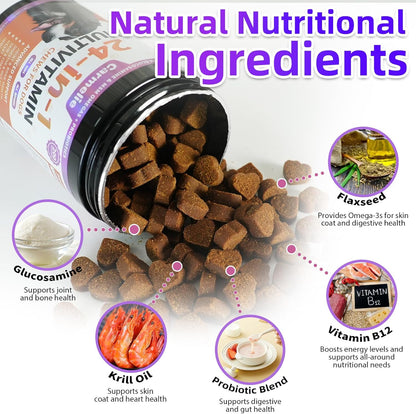 Dog Vitamins, 24 in 1 Dog Vitamins and Supplements 200 Chews with Glucosamine Probiotics Omega-3 Dog Multivitamins Chewable for Hip & Joint, Skin & Coat, Immune Health, Digestive (Chicken)