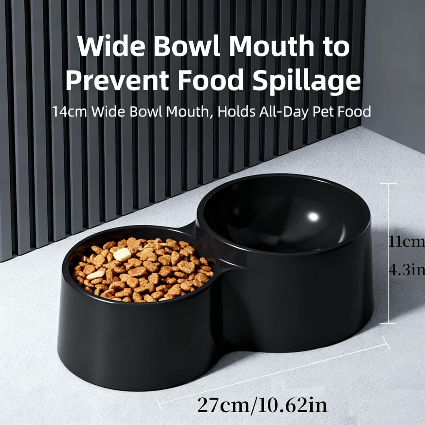 Ceramic Raised Cat Bowls, Tilted Elevated Anti Vomit Bowls for Indoor Cats, Non-Slip Bottom, Dual Food & Water Black Bowl, Whisker Friendly Pet Feeder for Cats Puppies