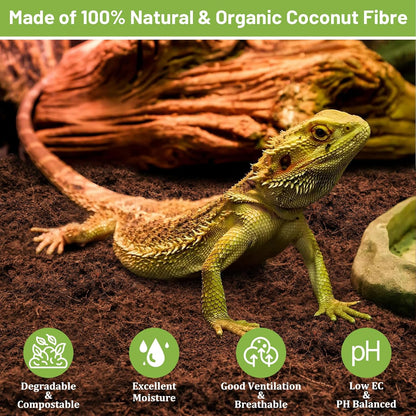Riare 1 Pack Natural Coconut Fiber Substrate for Reptile- Premium Compressed Coconut Husk Terrarium Bedding for Reptile, Tortoise, Frogs, Snakes Hermit Crabs, Burrowing Animals