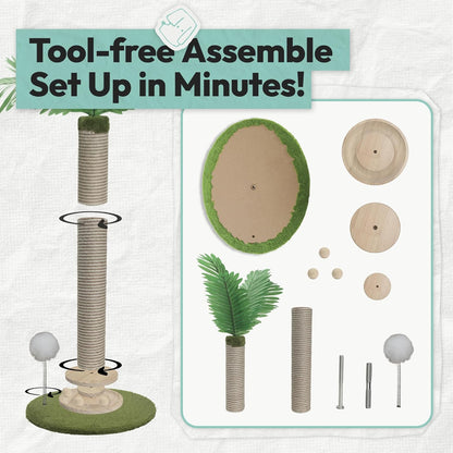 Coconut Tree Cat Scratching Post with Rotating Base, Green, 16 * 13 * 32 in