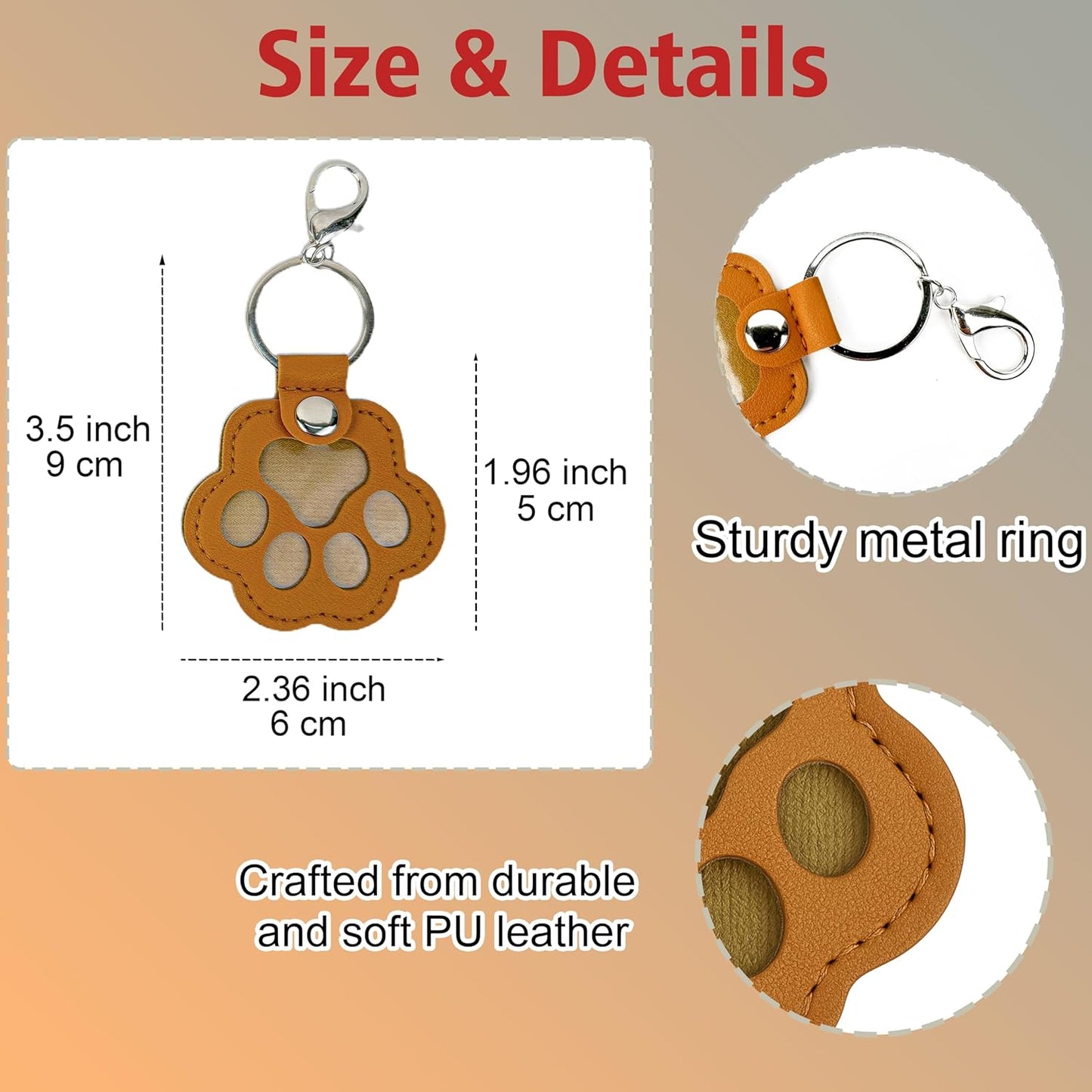 3 Pcs Pet Paw Keychain – Refillable Leather Paw Print Keepsake for Dog or Cat Hair, Transparent Pet Memorial Keychain with Compartment, Sympathy Gift for Pet Lovers, Fur Animal Ornaments Paw Shaped