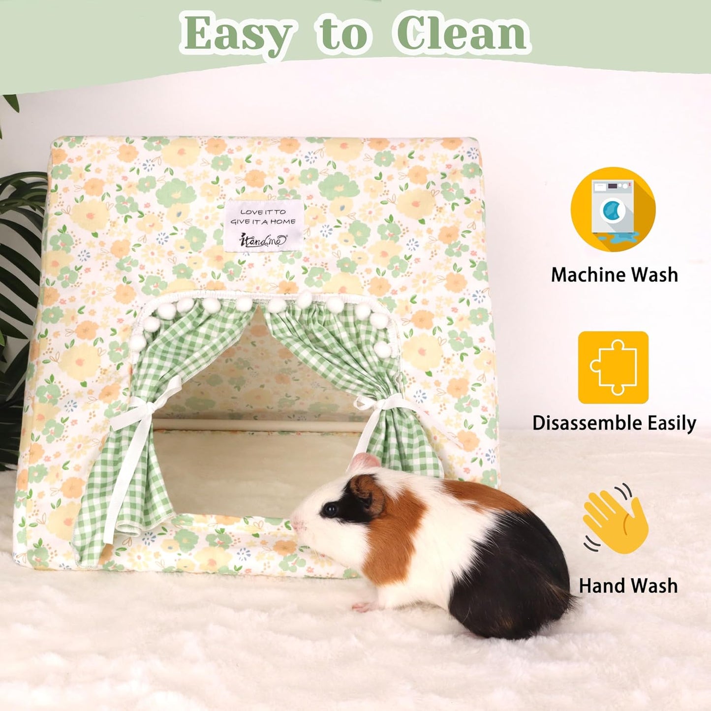 Guinea Pig Hideout Large with Curtain, Bunny Hideout, Machine Washable Guinea Pig Hide Tent Houses & Habitats, Small Animal Hideout for Pet Rabbit, Ferret, Rat, Chinchilla, Squirrel (Flower, Large)