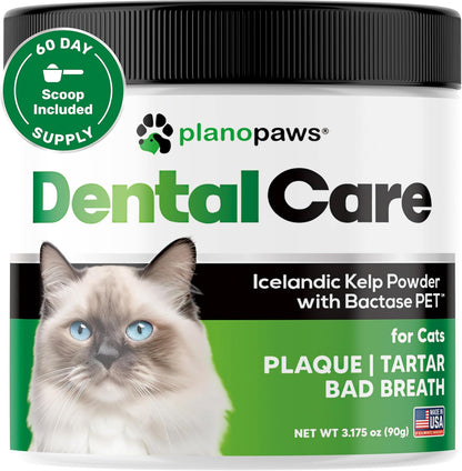 Cat Dental Care Powder - Easier Than Toothpaste - Alternative to Dental Treats for Plaque Removal - Teeth Cleaning Powder with Bactase PET - Breath Freshener for Bad Breath - Oral Care All Ages, Sizes