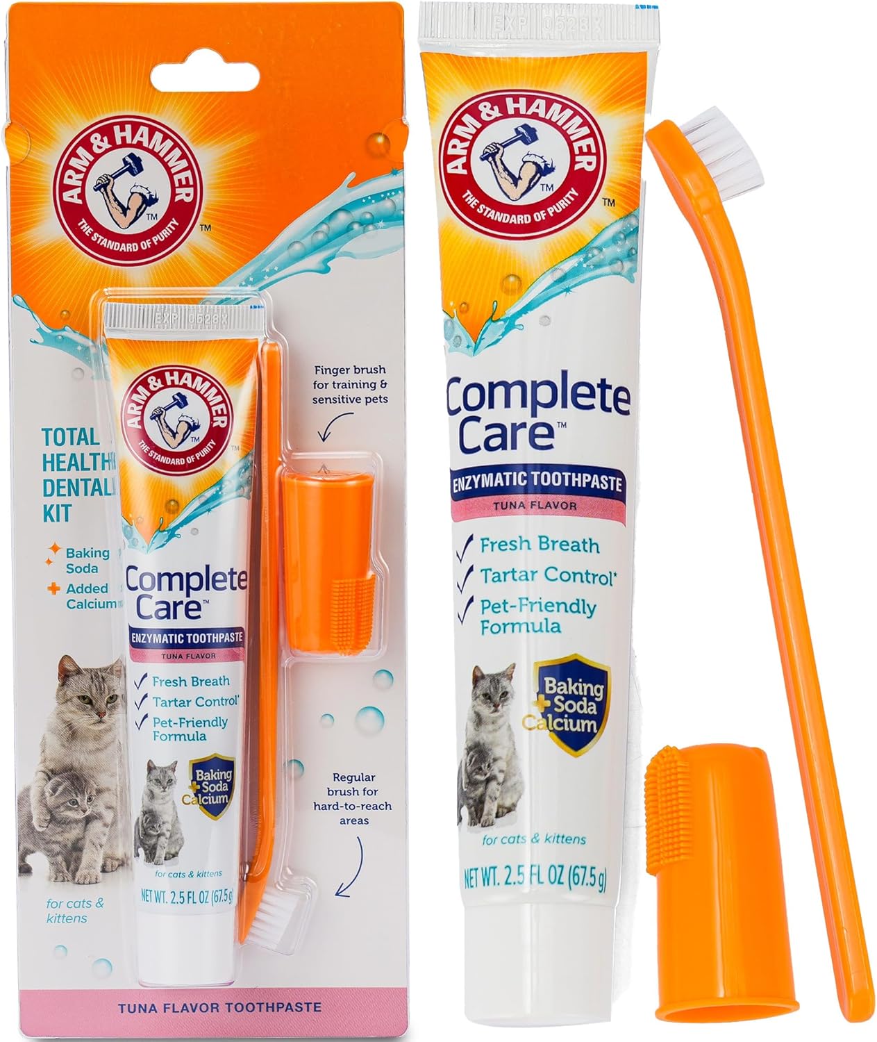 Arm & Hammer Complete Care Dog Dental Kit, Tuna Flavor Enzymatic Dog Toothpaste, Toothbrush, & Finger Brush, Baking Soda + Calcium, Enhanced Formula, 2.5oz