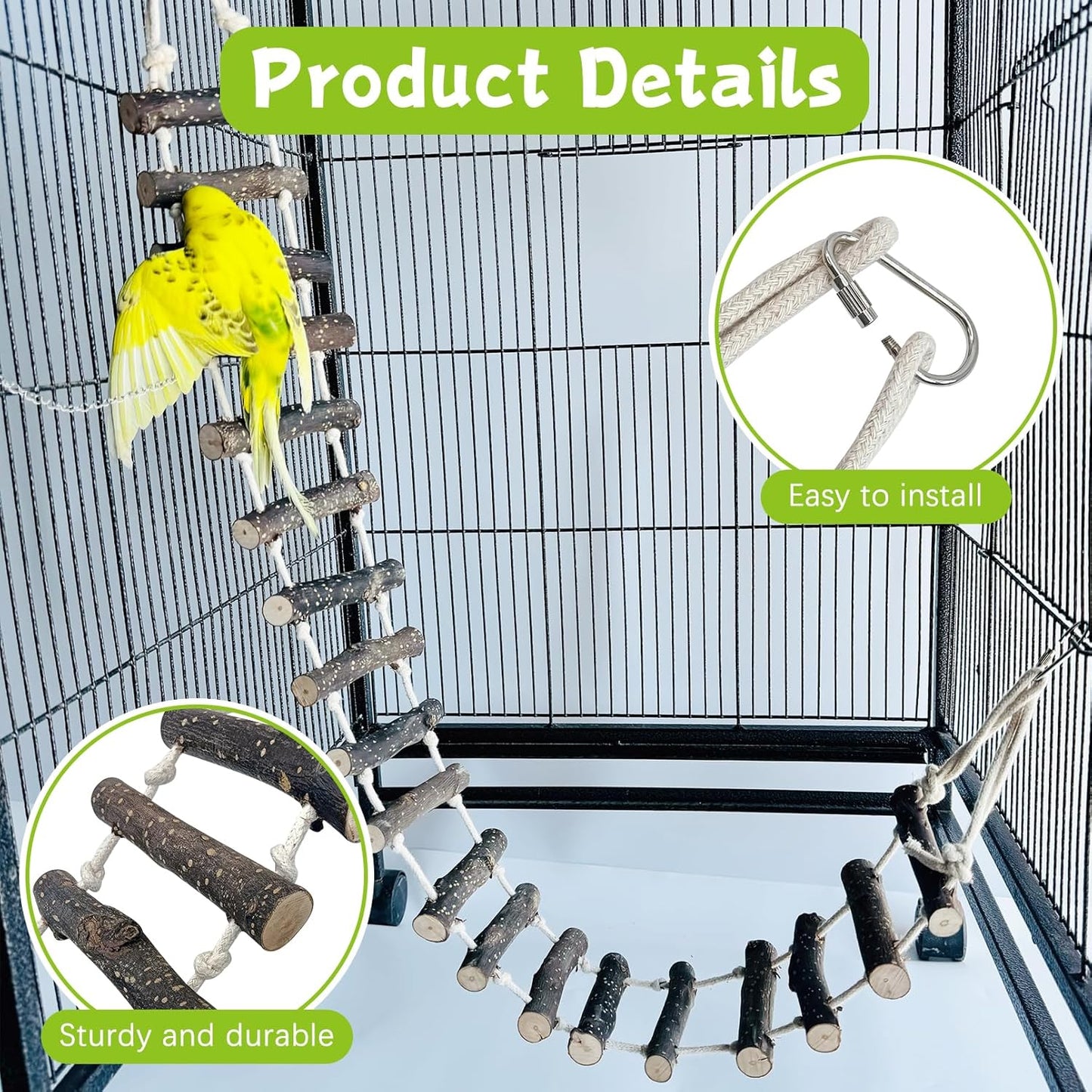 BNOSDM Wooden Long Bird Ladders and Parrot Hang Nest for Birds