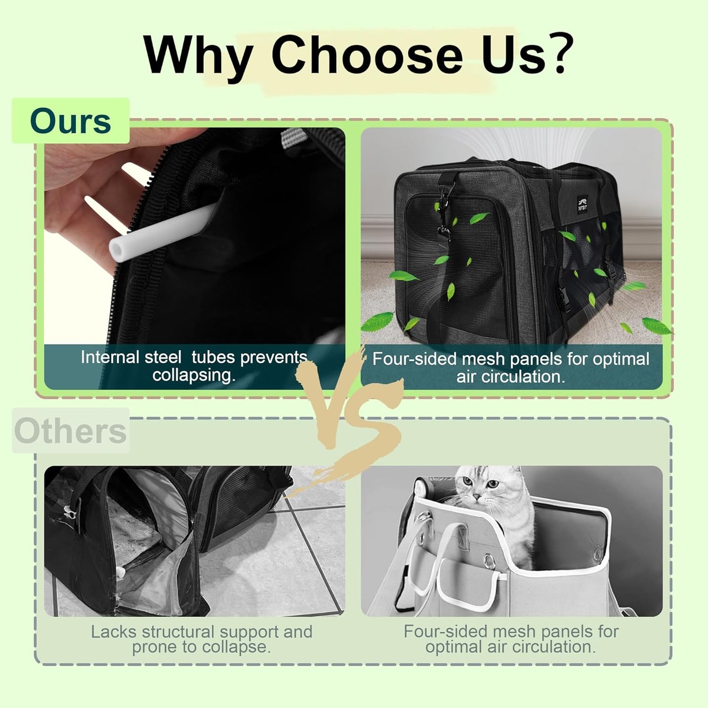 Large Cat Carrier Soft Small Pet Carrier for Medium Cats Dogs Puppies Travel Carrier Soft Side UP to 25 Lbs,Black