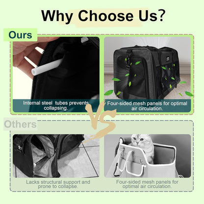 Large Cat Carrier Soft Small Pet Carrier for Medium Cats Dogs Puppies Travel Carrier Soft Side UP to 25 Lbs,Black