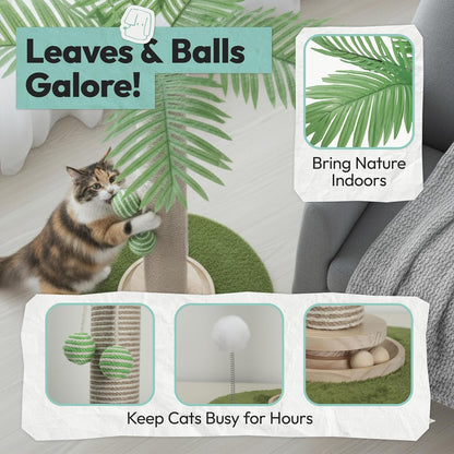 Coconut Tree Cat Scratching Post with Rotating Base, Green, 16 * 13 * 32 in