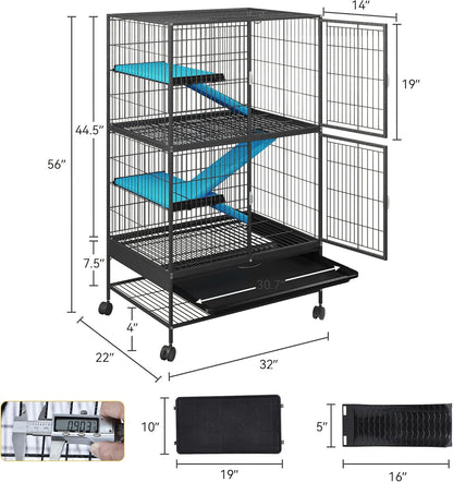 DWVO 4-Tiers Small Animal Cage: Indoor Critter Nation Cage for Ferrets, Chinchillas, Guinea Pigs, Large Hamsters, Rabbits, Hedgehogs with Wheels