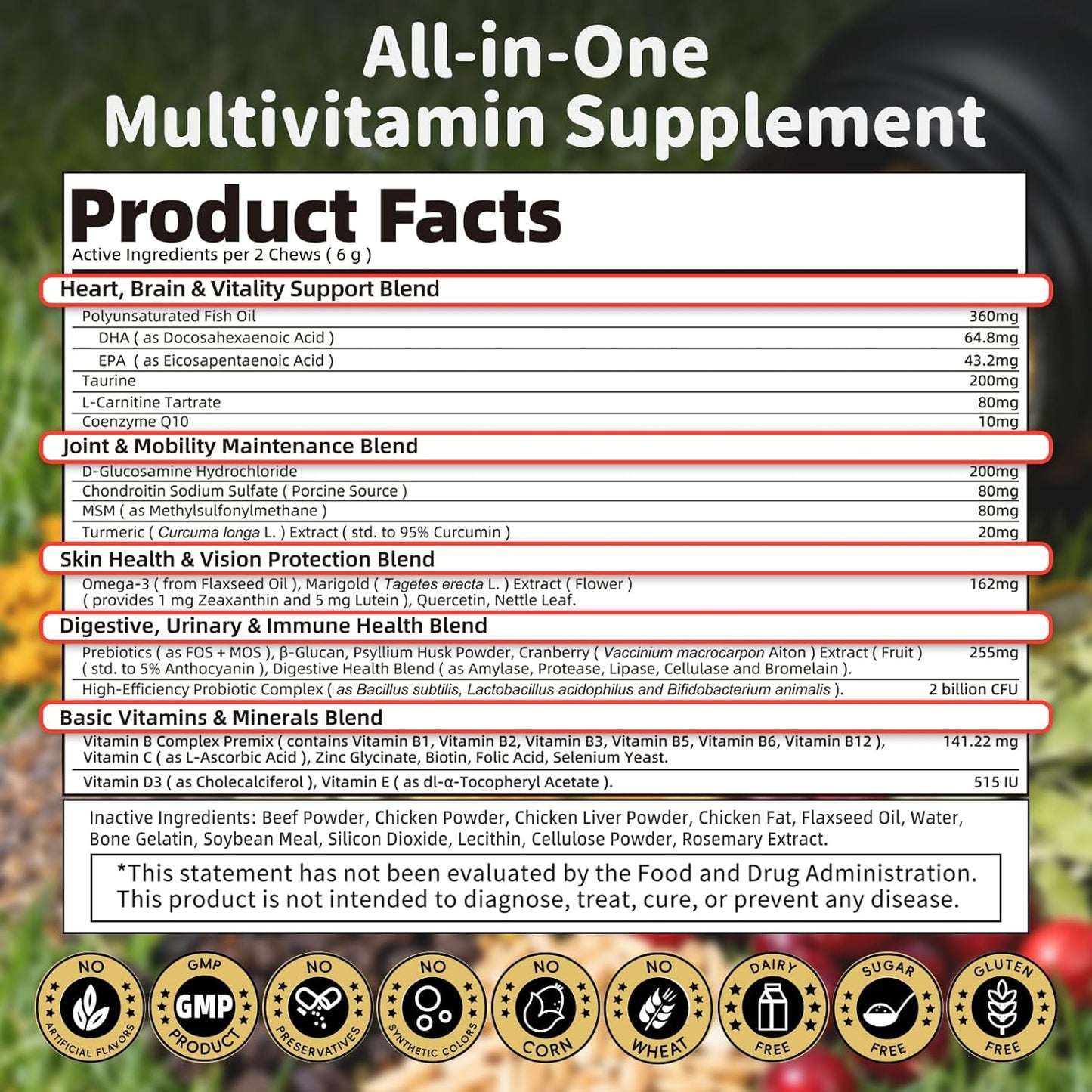 25-in-1 Dog Multivitamin Chews – All-in-One Daily Vitamins & Supplements for Dogs, Joint Support with Glucosamine MSM, Omega-3 Skin & Coat, Gut, Heart & Brain, All Breeds & Ages, Beef, 60Ct