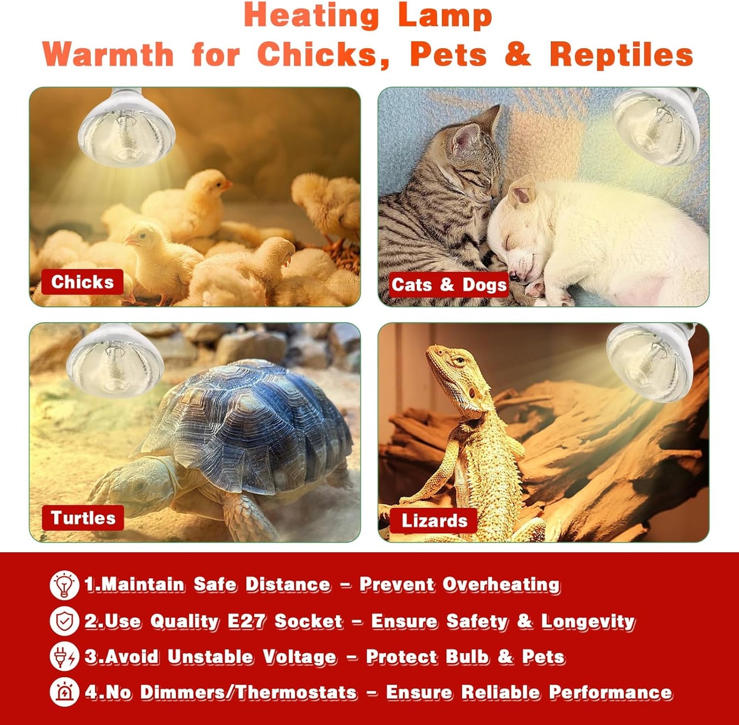 Heat Lamp Bulbs for Chickens Infrared Heat Lamp 250W Incandescent Spotlight for Brooder Coops Pets Chicks Reptiles Food Service (2 Packs)