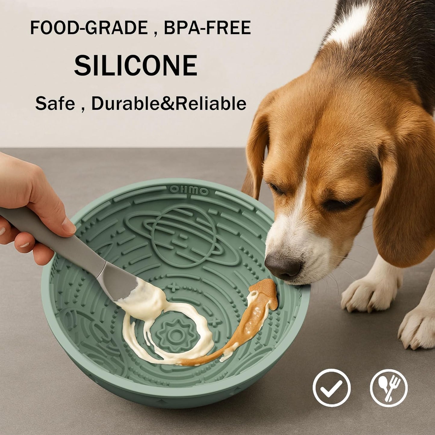 OHMO Slow Feeder Bowl Lick Mat for Dogs(Sage Green, 6.3") Interactive Soft Silicone w/Wobbly & Stable Galaxy Design, Reduces Pet Boredom Anxiety, Easy Clean