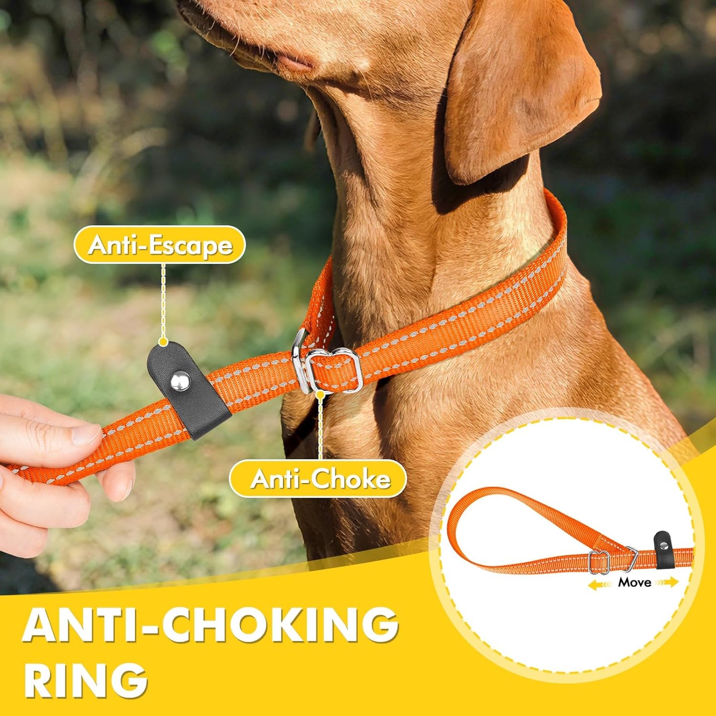 XiaZ Slip Lead Dog Leash, 6 FT Flat Rope Slip Leash with Double Handles and Collar Attachment, No Pull Pet Training Lead with Highly Reflective for Small Medium Large Dogs Orange