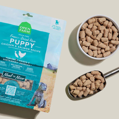 Open Farm, Freeze Dried Raw Puppy Food, Morsels with 95% Meat, Organs & Bone, Organic Produce & Superfoods, Complete Meal or Freeze Dried Dog Food Topper, Chicken & Salmon Puppy Recipe, 13.5oz Bag