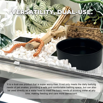Snake Bathing Pool, Snake Water Bowl Dish, Reptile Soaking Dish,Reptile Terrarium Habitat Accessories for Snakes,Easy Cleaning,7.87''×7.87''×3'',Black