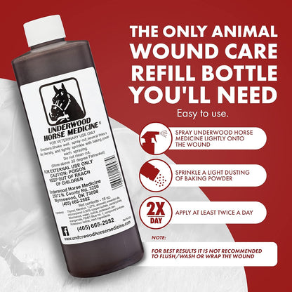 Underwood Topical Horse Care Wound Spray - 16oz Refill Horse Wound Care Horse Essentials for Quick Healing of Cuts – Horse First Aid Kit & Wound Care for Dogs – Equine First Aid Kit & Dog Wound Heal