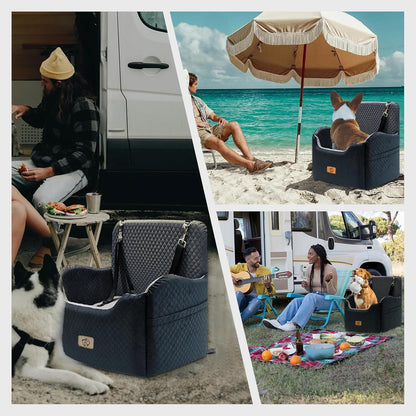 Memory Foam Dog Booster Seat Under 35 lbs, Medium Dog Car Seat, Comfortable Hi-Density Sponge Car Bed for Small/Medium Pets,Detachable and Washable Pet Travel Bed with 2 Adjustable Safety Belt