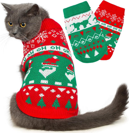 Stretchy Cat Christmas Sweater - 2 Packs Christmas Sweaters for Cats | Snug Winter-Ready Knit for Boy/Girl Cats & Kittens(Scarlet, Small)