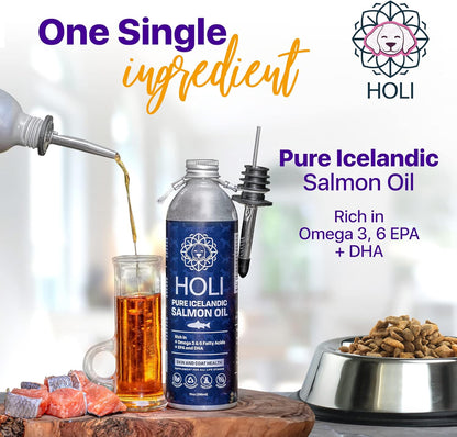 HOLI Salmon Oil for Dogs Skin and Coat | Icelandic Fish Oil for Cats & Dogs | Omega 3 EPA + DHA Supports Joint Mobility, Immune & Heart Health