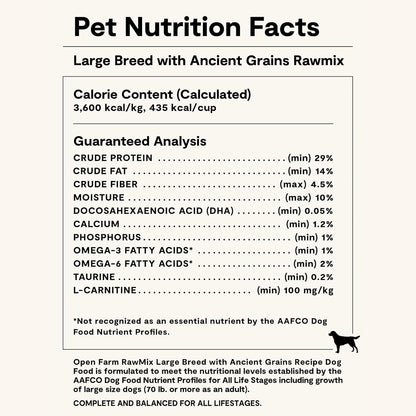 Open Farm, RawMix Dry Dog Food with Ancient Grains for Large Breeds, Protein-Packed Kibble Coated in Bone Broth with Freeze Dried Raw Chunks, Salmon Chicken & Turkey, Large Breed Recipe, 20lb Bag