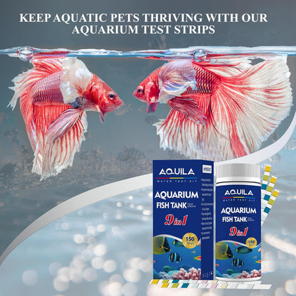 Aquarium Water Test Kit 9-in-1, Aquarium Ammonia Test Strips for Fish Tanks and Ponds, 150 Strips Testing pH Total Alkalinity Hardness Chlorine Nitrite Sulfate Copper Iron for Fresh and Salt Water