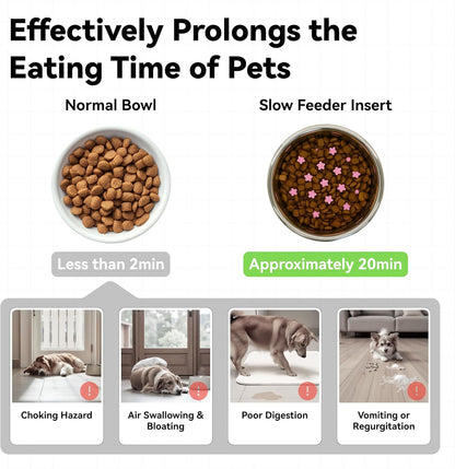 Slow Feeder Insert for Cat Dog Bowls, Anti-Choking Silicone with Strong Suction Cups, Fits Most Cat Bowls, Ideal for Puppy Small Medium Breeds (Pink)