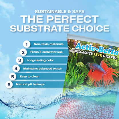 Activ Betta Neon Pink Aquarium Gravel - 1 lb - Natural Freshwater Substrate with Live Beneficial Elements - Instant Cycling, Easy Maintenance