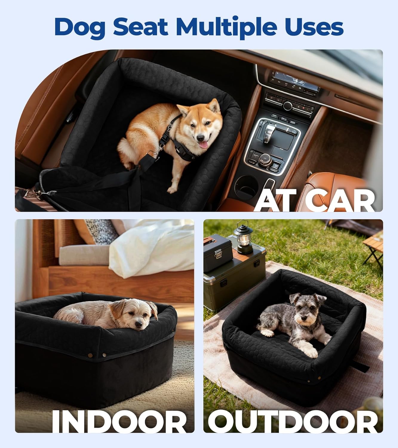 Dog Car Seat for Small Medium Dogs, Travel Pet Car Bed with Removable Waterproof Cover, Memory Foam Dog Booster Seats Up to 35 lbs, Safety Belt and Storage Pocket(Black)