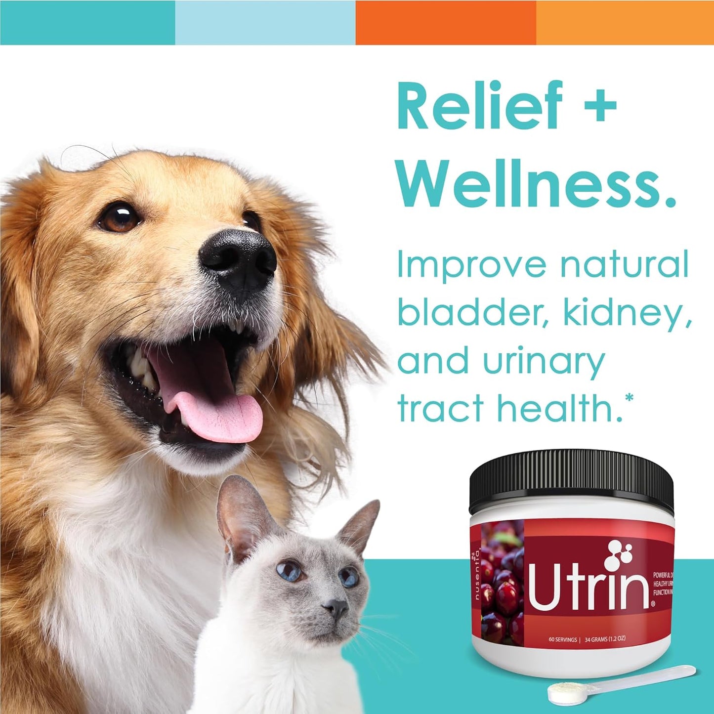 NUSENTIA UTRIN - Urinary Support for Cats & Dogs - Dual-Action Cranberry & D-Mannose - for Natural Bladder Health, Incontinence, and Recurring UTI, 60 Servings