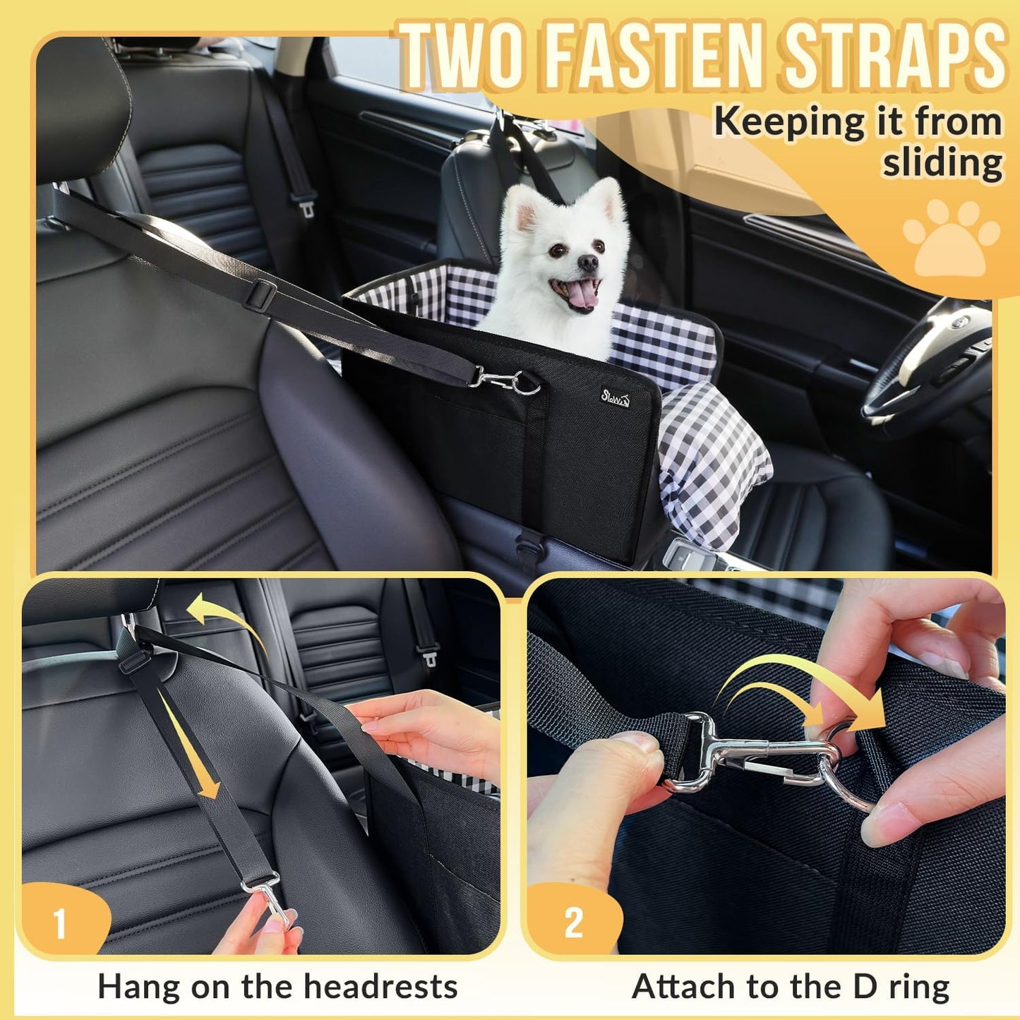 SlowTon Console Dog Car Seat - Portable Dogs Armrest Booster Seat for Small Dog, Anti-Collapse Pet Car Seat with Soft Cushion Safety Belt, Support Pet Up to 11lbs (Black)